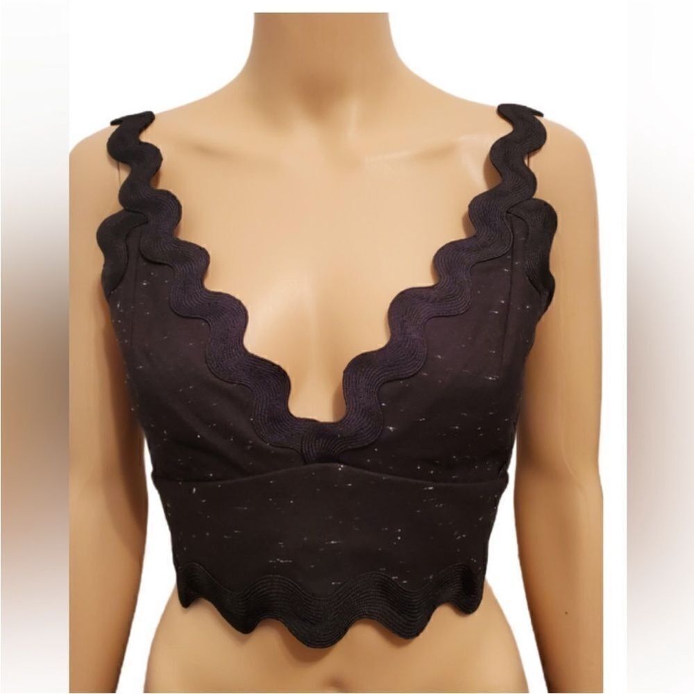 Rebecca Taylor Black Scalloped Women's Crop Top, US2